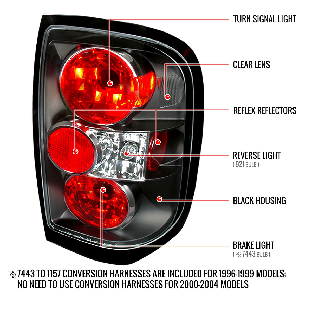 1996-2004 Nissan Pathfinder/ Infiniti QX4 Tail Lights (Matte Black Housing/Clear Lens)