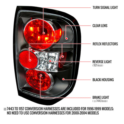 1996-2004 Nissan Pathfinder/ Infiniti QX4 Tail Lights (Matte Black Housing/Clear Lens)
