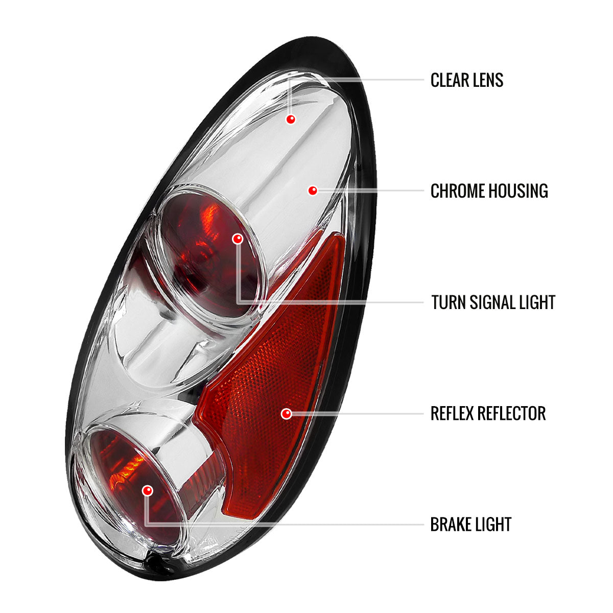 2001-2005 Chrysler PT Cruiser Tail Lights (Chrome Housing/Clear Lens)