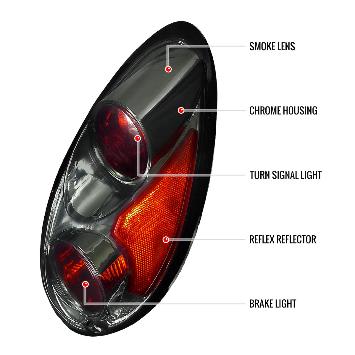 2001-2005 Chrysler PT Cruiser Tail Lights (Chrome Housing/Smoked Lens)