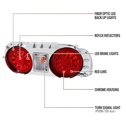 1989-1994 Nissan Skyline GT R32 JDM Red LED Tail Lights (Chrome Housing/Red Lens)
