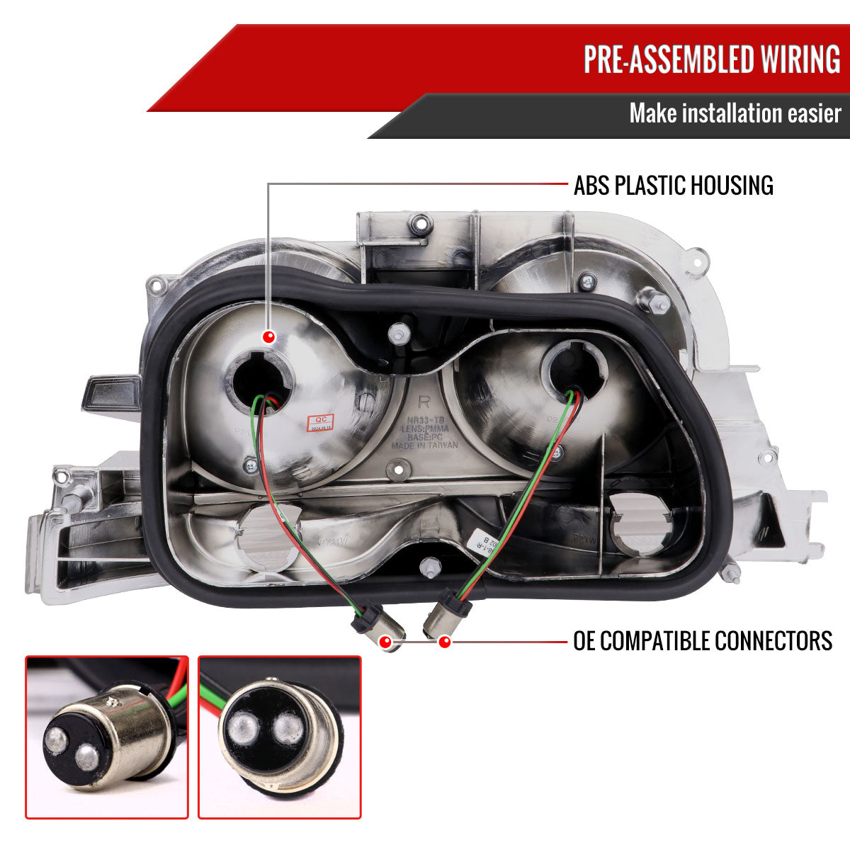 1995-1998 Nissan Skyline GT R33 JDM Red LED Tail Lights (Chrome Housing/Red Lens)