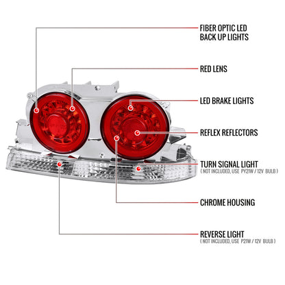 1995-1998 Nissan Skyline GT R33 JDM Red LED Tail Lights (Chrome Housing/Red Lens)