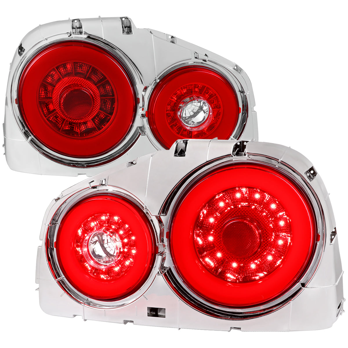 1999-2002 Nissan Skyline GT R34 JDM Red LED Tail Lights (Chrome Housing/Red Lens)
