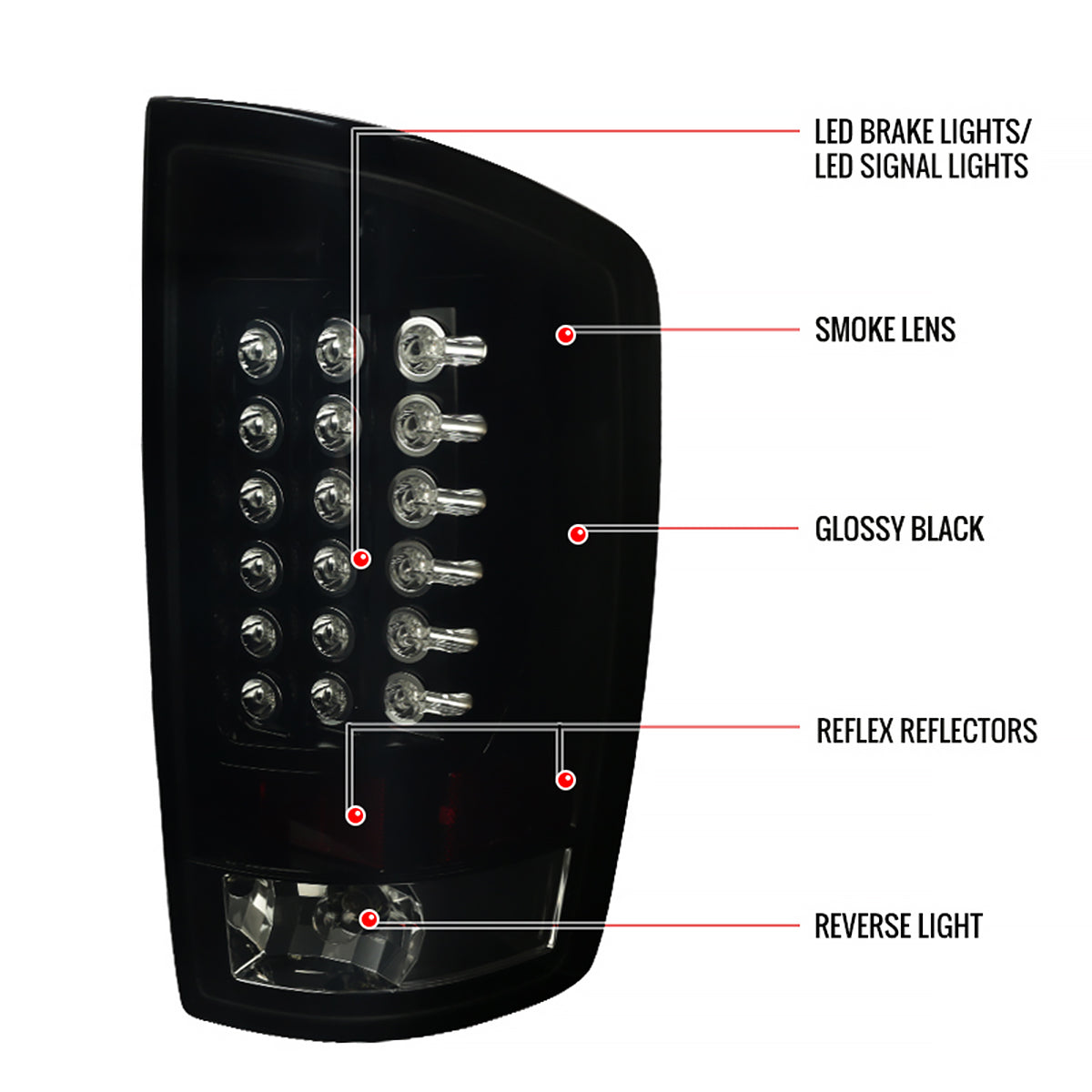 2002-2006 Dodge RAM LED Tail Lights (Glossy Black Housing/Smoked Lens)