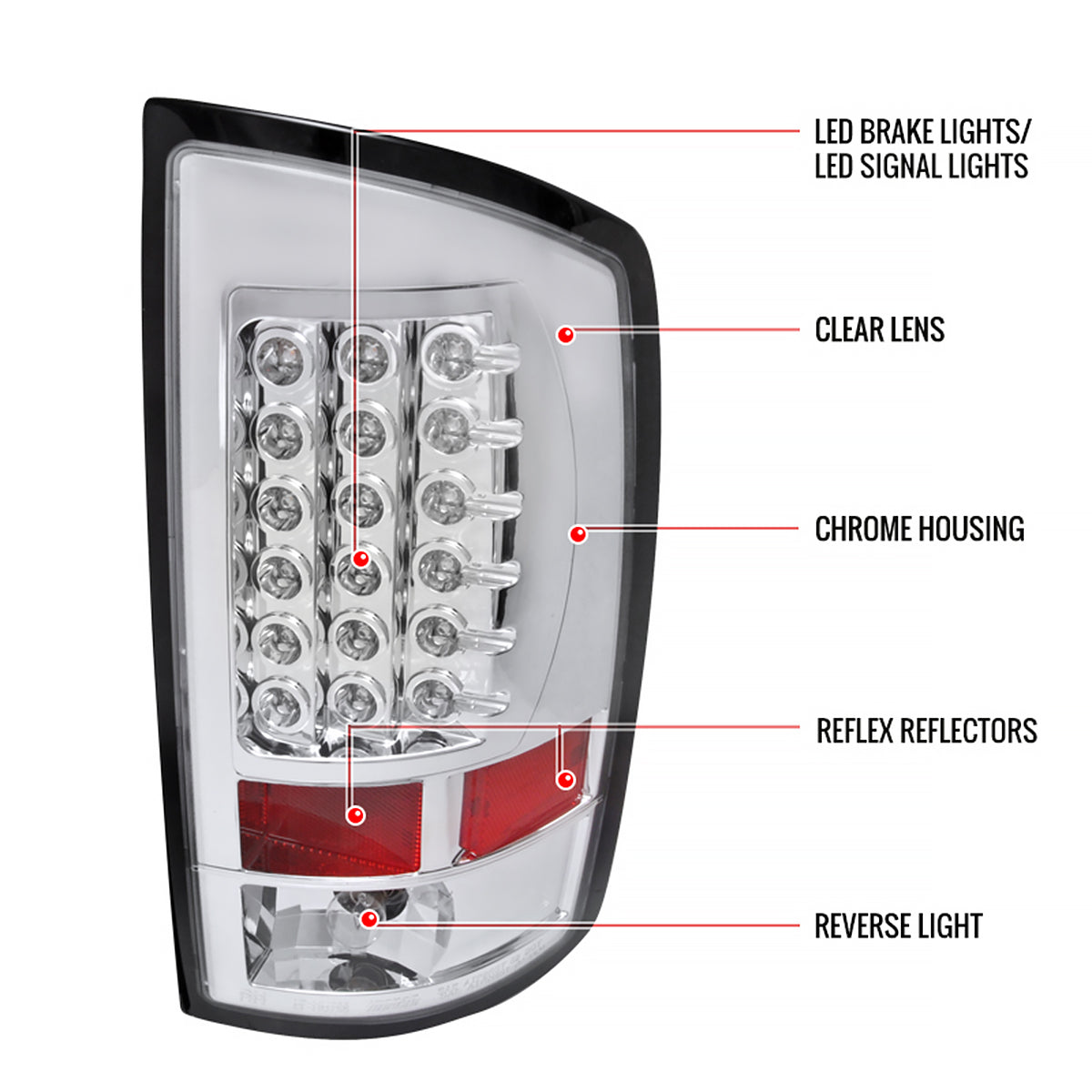 2002-2006 Dodge RAM LED Tail Lights (Chrome Housing/Clear Lens)