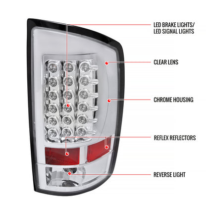 2002-2006 Dodge RAM LED Tail Lights (Chrome Housing/Clear Lens)