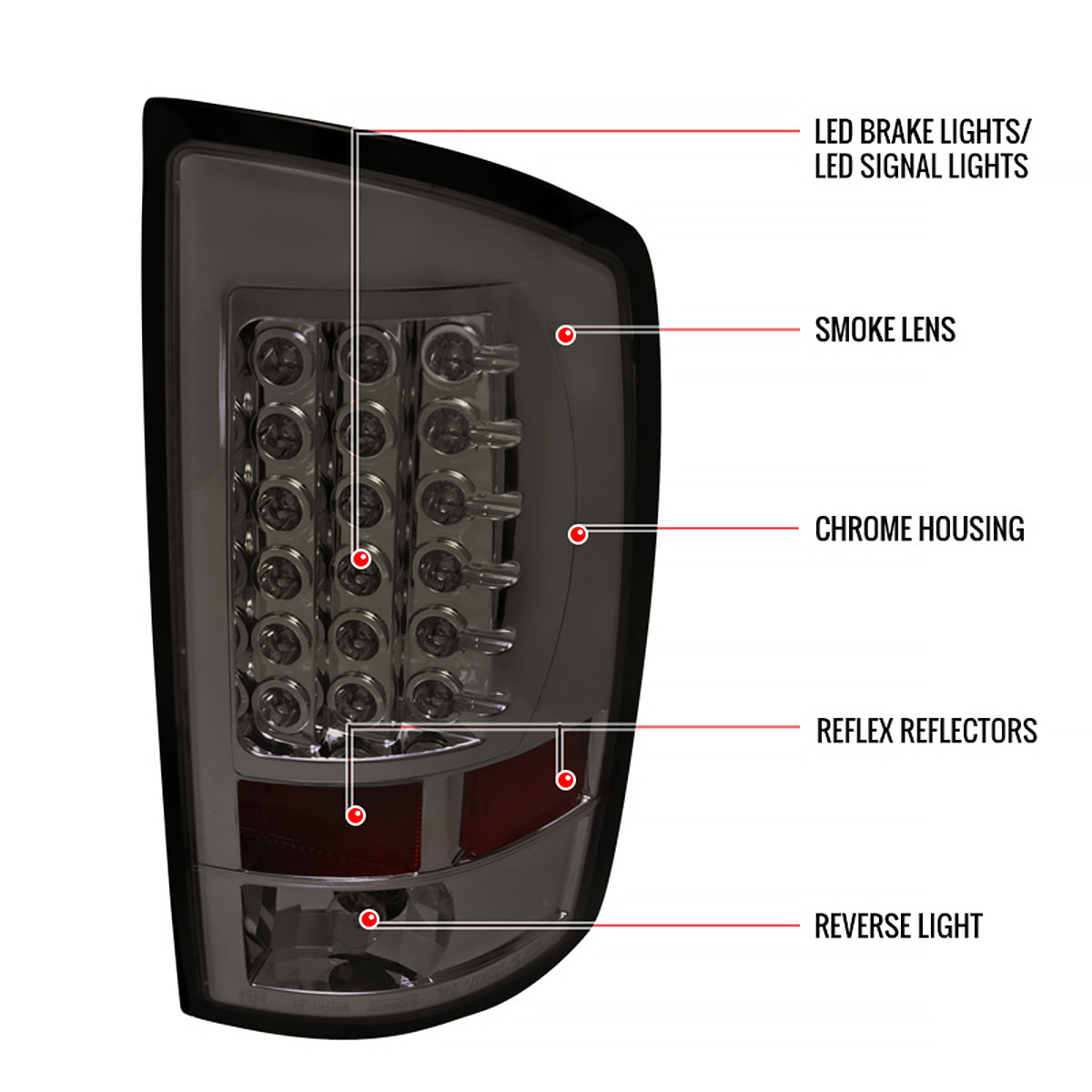 2002-2006 Dodge RAM LED Tail Lights (Chrome Housing/Smoked Lens)