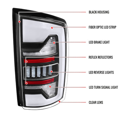 2002-2006 Dodge RAM 1500/2500/3500 White LED Bar Tail Lights (Matte Black Housing/Clear Lens)