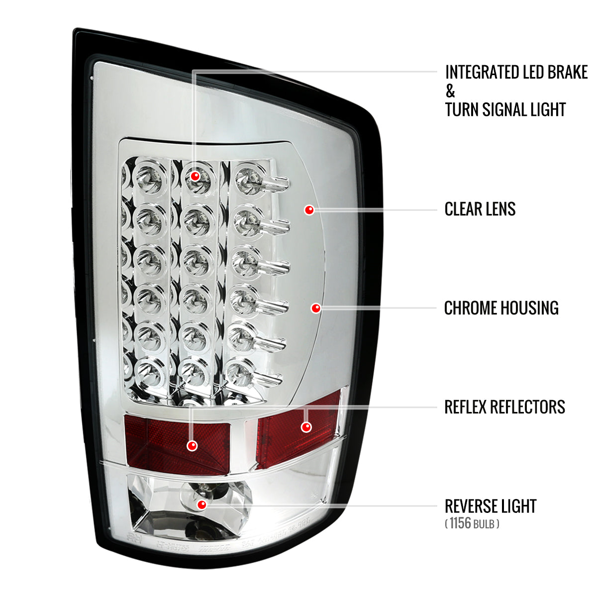 2007-2009 Dodge RAM LED Tail Lights (Chrome Housing/Clear Lens)