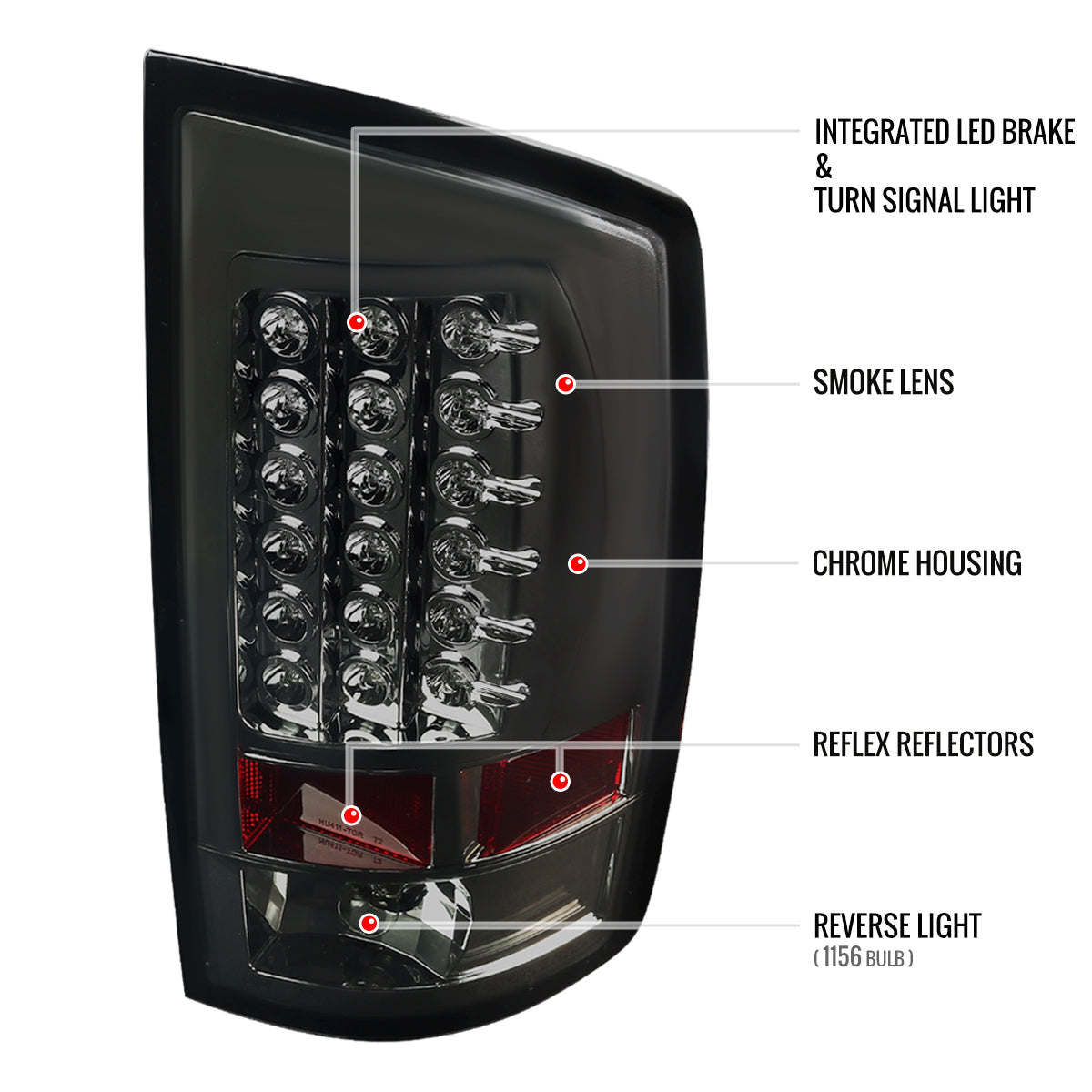 2007-2009 Dodge RAM LED Tail Lights (Chrome Housing/Smoked Lens)