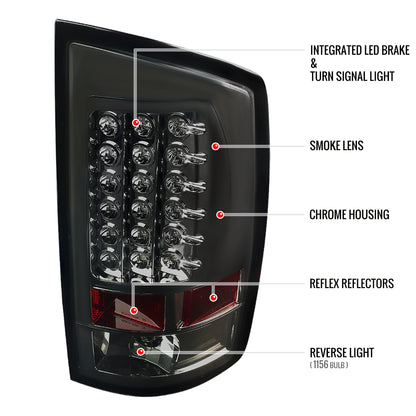 2007-2009 Dodge RAM LED Tail Lights (Chrome Housing/Smoked Lens)