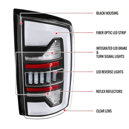 2007-2009 Dodge RAM 1500/2500/3500 White LED Bar Tail Lights (Matte Black Housing/Clear Lens)