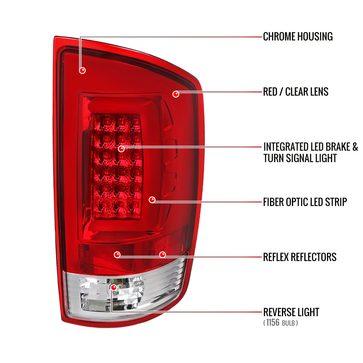 2007-2009 Dodge RAM 1500/2500/3500 LED Tail Lights (Chrome Housing/Red Clear Lens)