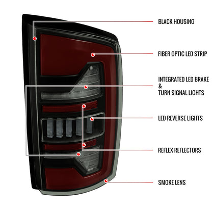 2007-2009 Dodge RAM 1500/2500/3500 Red LED Bar Tail Lights (Matte Black Housing/Smoked Lens)