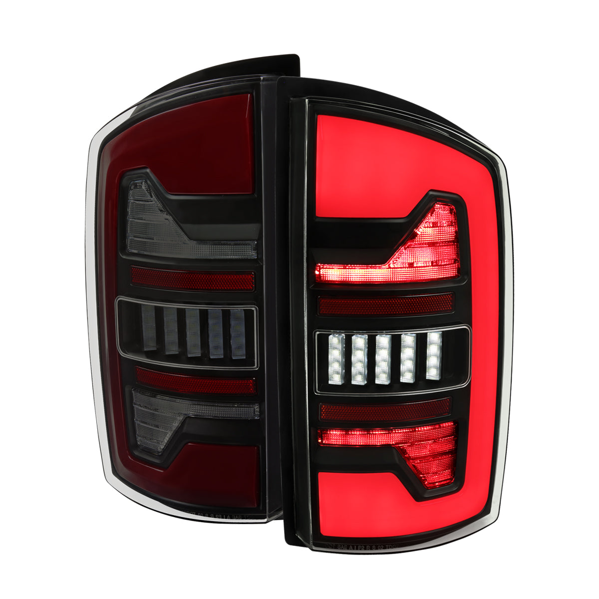 2007-2009 Dodge RAM 1500/2500/3500 Red LED Bar Tail Lights (Matte Black Housing/Smoked Lens)