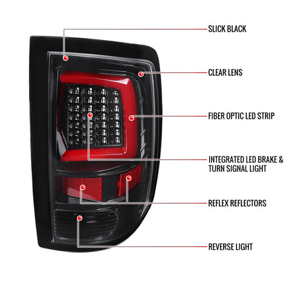2009-2018 Dodge RAM 1500 / 2019-2021 RAM Classic / 2010-2018 RAM 2500 3500 White Bar LED Tail Lights (Glossy Black Housing/Clear Lens)