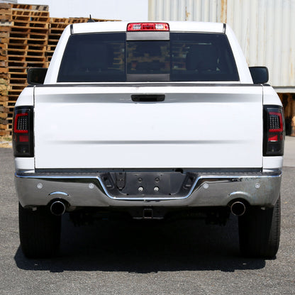2009-2018 Dodge RAM 1500 / 2019-2021 RAM Classic / 2010-2018 RAM 2500 3500 White Bar LED Tail Lights (Glossy Black Housing/Clear Lens)