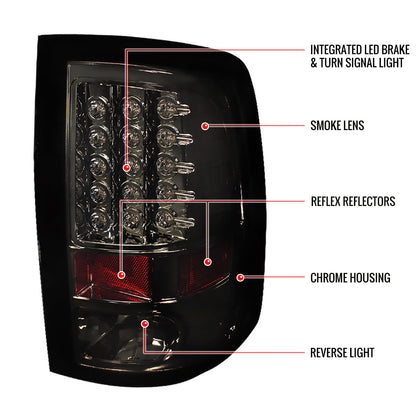 2009-2018 Dodge RAM 1500 / 2019-2021 Dodge RAM Classic / 2010-2018 RAM 2500 3500 LED Tail Lights (Chrome Housing/Smoked Lens)