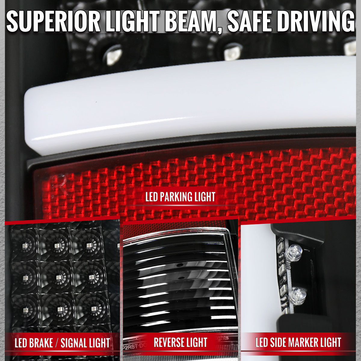2009-2018 Dodge RAM 1500 / 2019-2021 RAM Classic / 2010-2018 RAM 2500 3500 Full LED C-Bar Tail Lights  (Black Housing / Clear Lens)