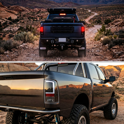 2009-2018 Dodge RAM 1500 / 2019-2021 RAM Classic / 2010-2018 RAM 2500 3500 Full LED C-Bar Tail Lights  (Black Housing / Clear Lens)
