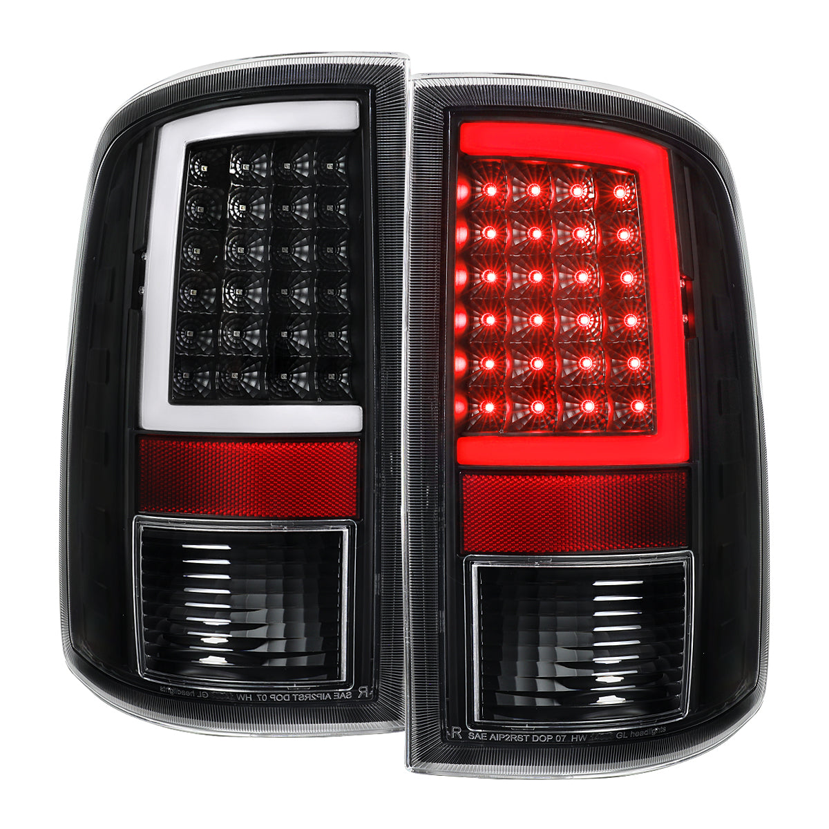 2009-2018 Dodge RAM 1500 / 2019-2021 RAM Classic / 2010-2018 RAM 2500 3500 Full LED C-Bar Tail Lights  (Black Housing / Clear Lens)