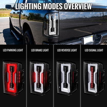 2009-2018 Dodge RAM 1500 / 2019-2021 RAM Classic / 2010-2018 RAM 2500 3500 Full LED Tail Lights (Jet Black Housing / Clear Lens)