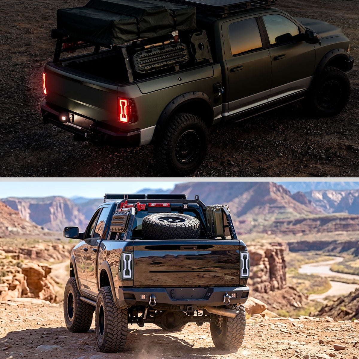 2009-2018 Dodge RAM 1500 / 2019-2021 RAM Classic / 2010-2018 RAM 2500 3500 Full LED Tail Lights (Jet Black Housing / Clear Lens)