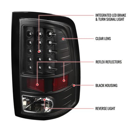 2009-2018 Dodge RAM 1500 / 2019-2021 RAM Classic / 2010-2018 RAM 2500 3500 LED Tail Lights - V2 (Matte Black Housing/Clear Lens)