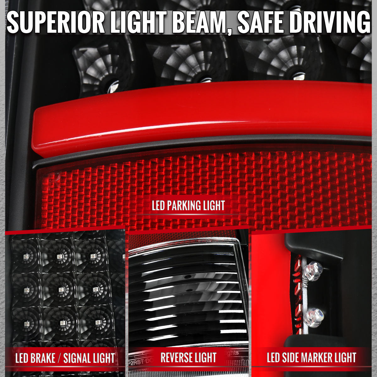 2009-2018 Dodge RAM 1500 / 2019-2021 RAM Classic / 2010-2018 RAM 2500 3500 Red LED C-Bar Tail Lights (Black Housing / Clear Lens)
