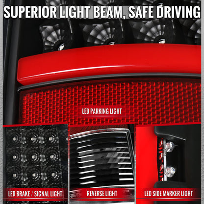 2009-2018 Dodge RAM 1500 / 2019-2021 RAM Classic / 2010-2018 RAM 2500 3500 Red LED C-Bar Tail Lights (Black Housing / Clear Lens)
