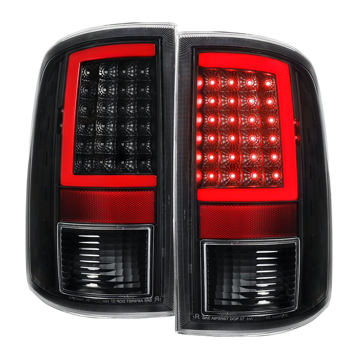 2009-2018 Dodge RAM 1500 / 2019-2021 RAM Classic / 2010-2018 RAM 2500 3500 Red LED C-Bar Tail Lights (Black Housing / Clear Lens)