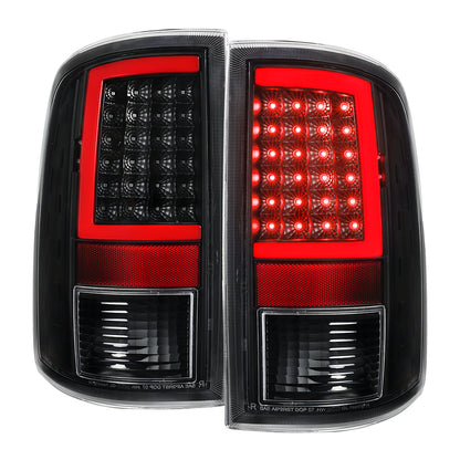 2009-2018 Dodge RAM 1500 / 2019-2021 RAM Classic / 2010-2018 RAM 2500 3500 Red LED C-Bar Tail Lights (Black Housing / Clear Lens)