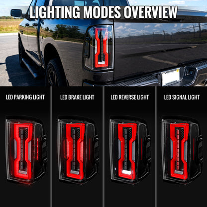 2009-2018 Dodge RAM 1500 / 2019-2021 RAM Classic / 2010-2018 RAM 2500 3500 Full LED Tail Lights (Jet Black Housing / Clear Lens)