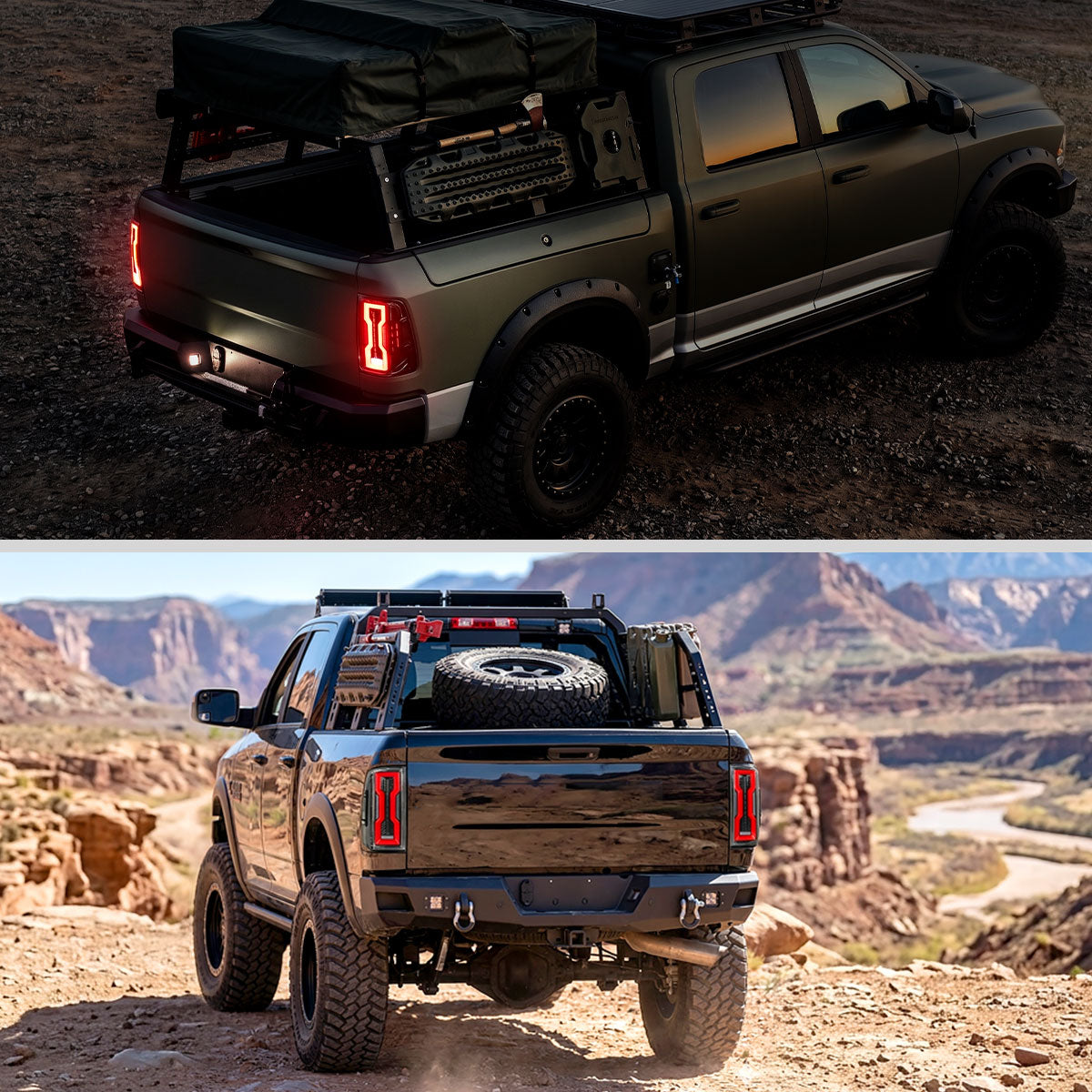 2009-2018 Dodge RAM 1500 / 2019-2021 RAM Classic / 2010-2018 RAM 2500 3500 Full LED Tail Lights (Jet Black Housing / Clear Lens)