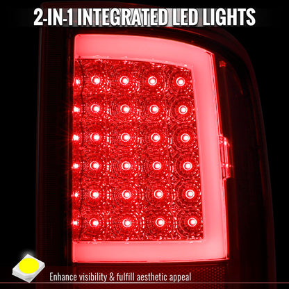 2009-2018 Dodge RAM 1500 / 2019-2021 RAM Classic / 2010-2018 RAM 2500 3500 Full LED C-Bar Tail Lights (Chrome Housing / Red Clear Lens)