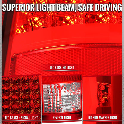 2009-2018 Dodge RAM 1500 / 2019-2021 RAM Classic / 2010-2018 RAM 2500 3500 Full LED C-Bar Tail Lights (Chrome Housing / Red Clear Lens)