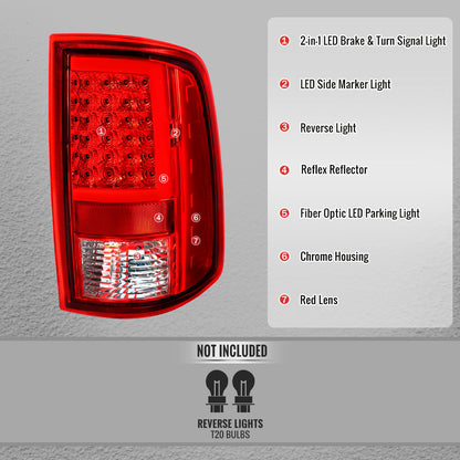 2009-2018 Dodge RAM 1500 / 2019-2021 RAM Classic / 2010-2018 RAM 2500 3500 Full LED C-Bar Tail Lights (Chrome Housing / Red Clear Lens)