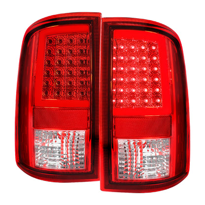2009-2018 Dodge RAM 1500 / 2019-2021 RAM Classic / 2010-2018 RAM 2500 3500 Full LED C-Bar Tail Lights (Chrome Housing / Red Clear Lens)