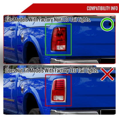 2009-2018 Dodge RAM 1500 / 2019-2021 RAM Classic / 2010-2018 RAM 2500 3500 White Bar LED Tail Lights (Chrome Housing/Red Lens)