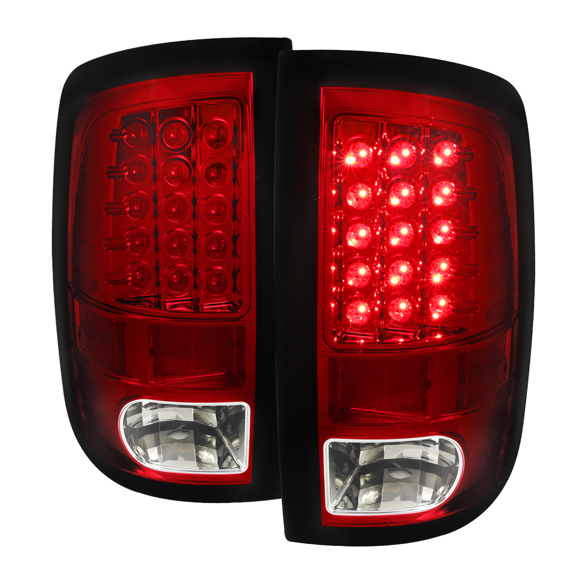 2009-2018 Dodge RAM 1500 / 2019-2021 RAM Classic / 2010-2018 RAM 2500 3500 LED Tail Lights (Chrome Housing/Red Lens)