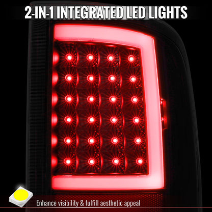 2009-2018 Dodge RAM 1500 / 2019-2021 RAM Classic / 2010-2018 RAM 2500 3500 Full LED C-Bar Tail Lights  (Black Housing / Smoked Lens)