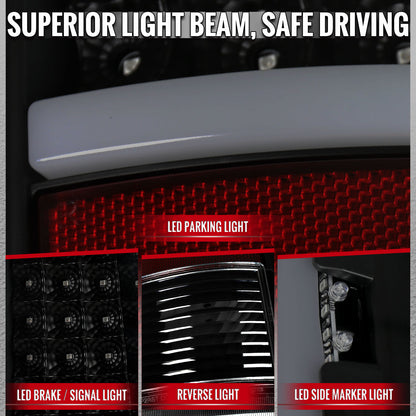 2009-2018 Dodge RAM 1500 / 2019-2021 RAM Classic / 2010-2018 RAM 2500 3500 Full LED C-Bar Tail Lights  (Black Housing / Smoked Lens)