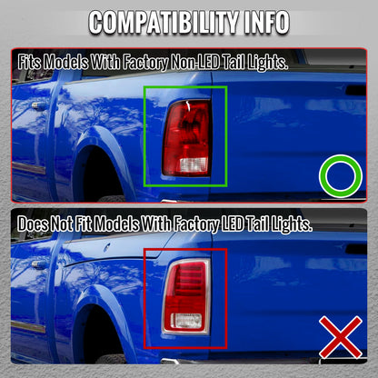 2009-2018 Dodge RAM 1500 / 2019-2021 RAM Classic / 2010-2018 RAM 2500 3500 Full LED C-Bar Tail Lights  (Black Housing / Smoked Lens)