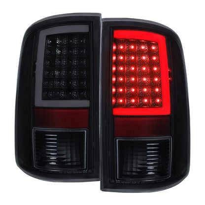 2009-2018 Dodge RAM 1500 / 2019-2021 RAM Classic / 2010-2018 RAM 2500 3500 Full LED C-Bar Tail Lights  (Black Housing / Smoked Lens)