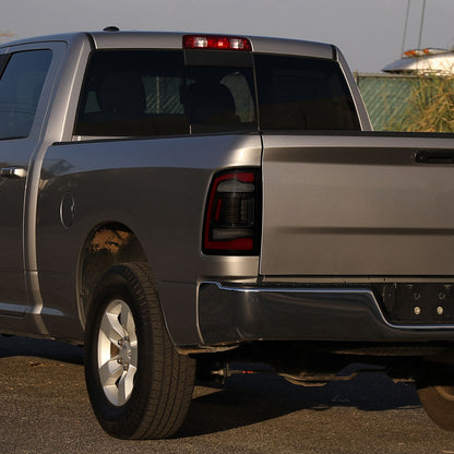 2009-2018 Dodge RAM 1500/2019-2022 RAM 1500 Classic/2010-2018 RAM 2500 3500 Red LED Bar Tail Lights (Matte Black Housing/Smoked Lens)