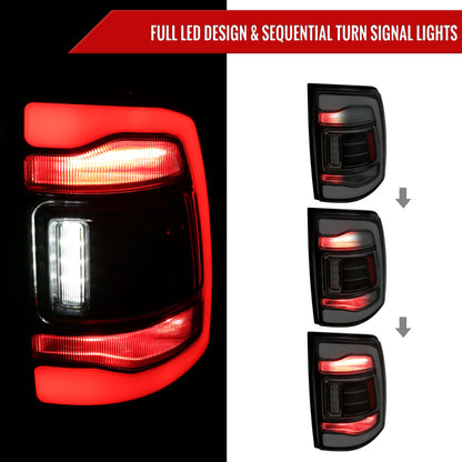 2013-2018 RAM 1500/2500/3500 Sequential Signal LED Tail Lights (Black Housing/Smoked Lens)