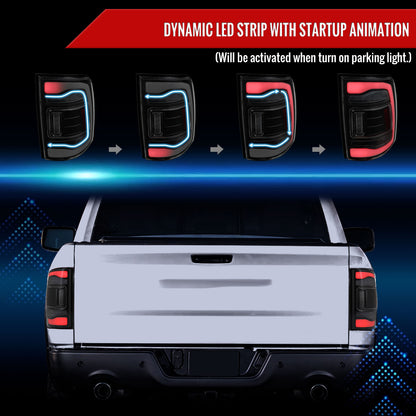 2013-2018 RAM 1500/2500/3500 Sequential Signal LED Tail Lights (Black Housing/Smoked Lens)