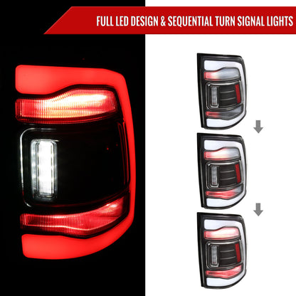 2013-2018 RAM 1500/2500/3500 Sequential Signal LED Tail Lights (Matte Black Housing/Clear Lens)