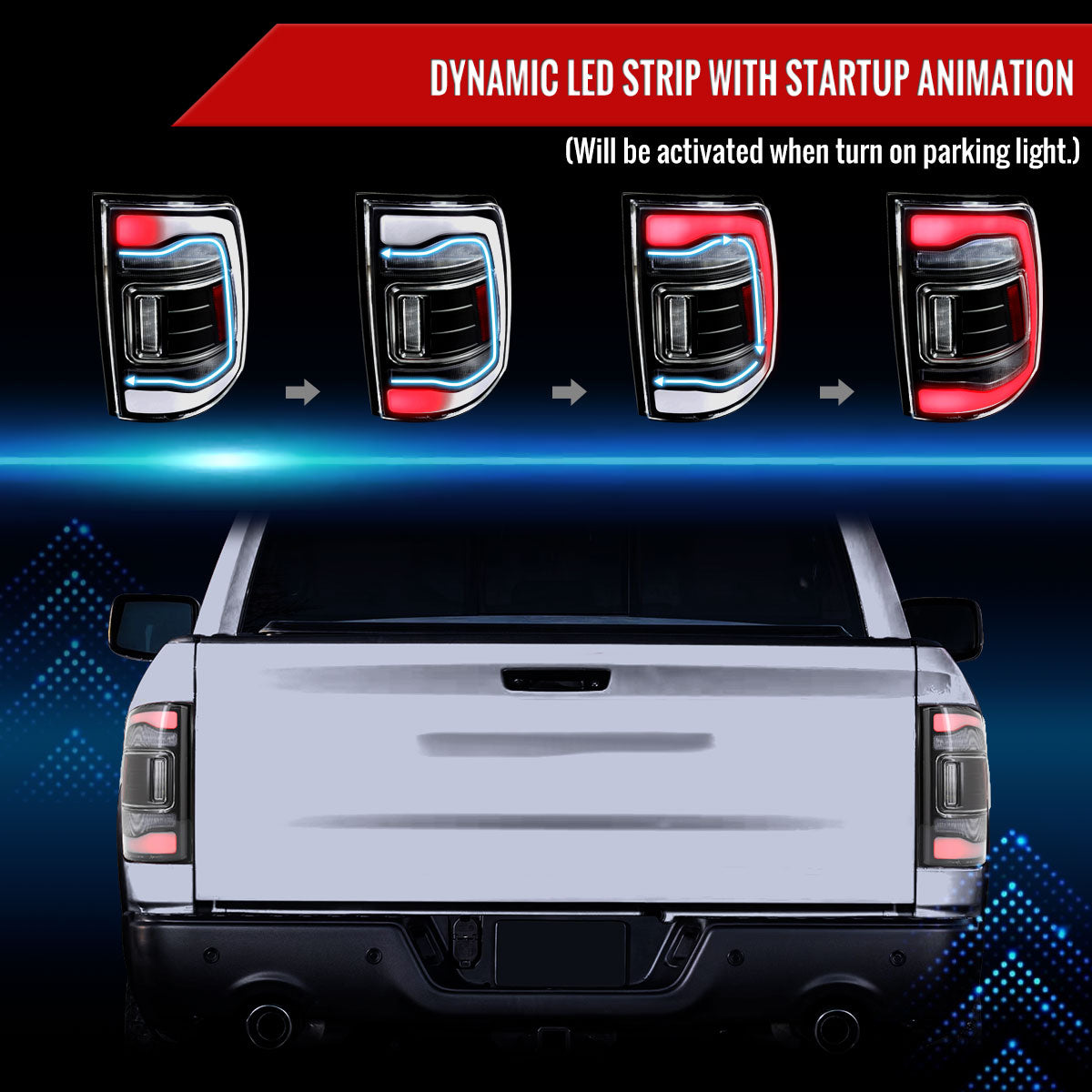 2013-2018 RAM 1500/2500/3500 Sequential Signal LED Tail Lights (Matte Black Housing/Clear Lens)